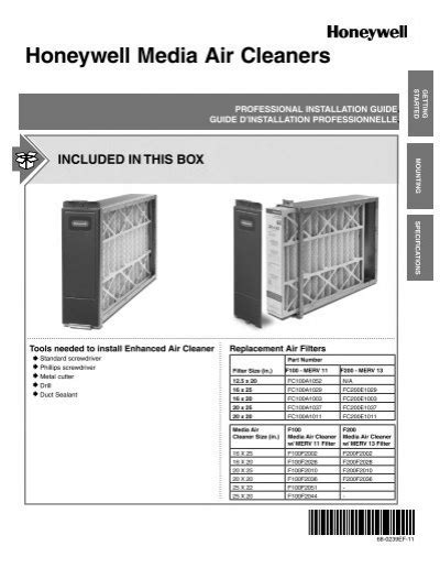 Honeywell Whole-House Media Air Cleaner (F100) - F100 Whole-House Media Air Cleaner Installation ...