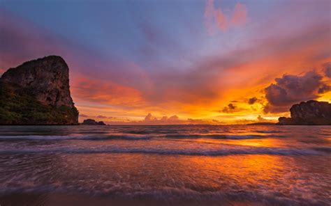 Krabi Thailand Sunset At Railay Beach Photo Landscape 4k Ultra Hd Wallpaper For Desktop Laptop ...