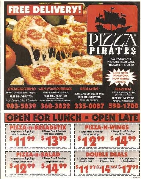 Online Menu of Pizza Pirates, Ontario, CA