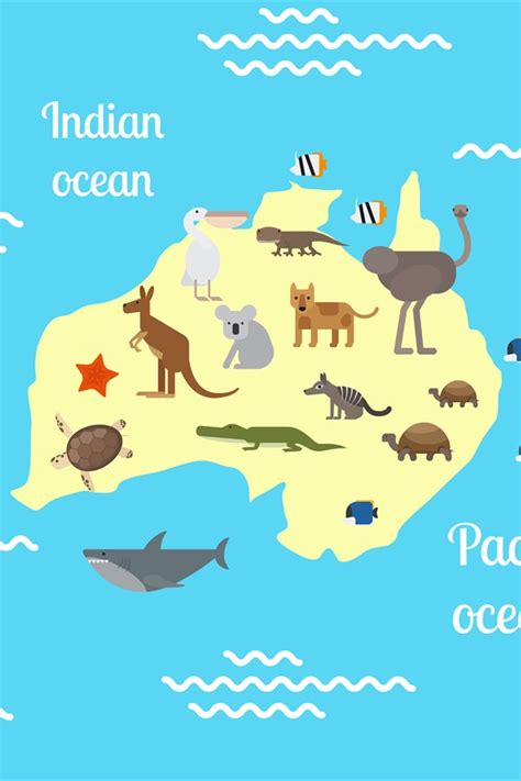 Australia animals world map for children.