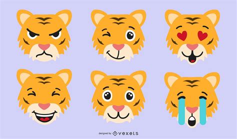 Tiger Emoji Vector Set Vector Download