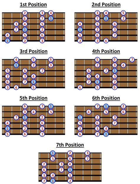 The MAJOR SCALE Notes and 7 Positions on the Guitar