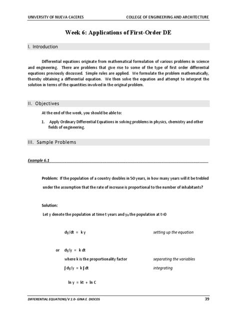 Applications of Differential Equations | PDF | Differential Equations | Equations