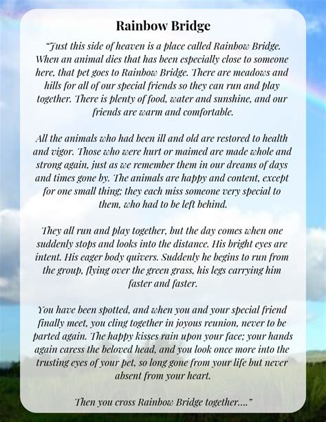 Rainbow Bridge Poem Pet Loss Memorial Bereavement Picture Dog Etc Male Pet PDF DOWNLOAD Print At ...