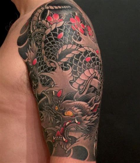 ilikehorimono | Dragon sleeve tattoos, Upper half sleeve tattoos, Half sleeve tattoo