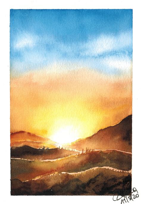 Mountain sunrise watercolor : r/Watercolor