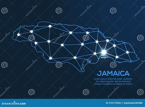 Jamaica Communication Network Map. Vector Low Poly Image Of A Global Map With Lights In The Form ...