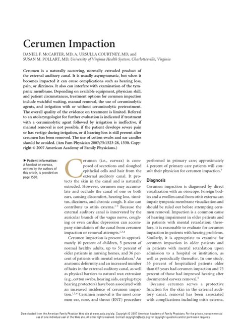 Cerumen Impaction PDF | PDF | Auditory System | Medicine