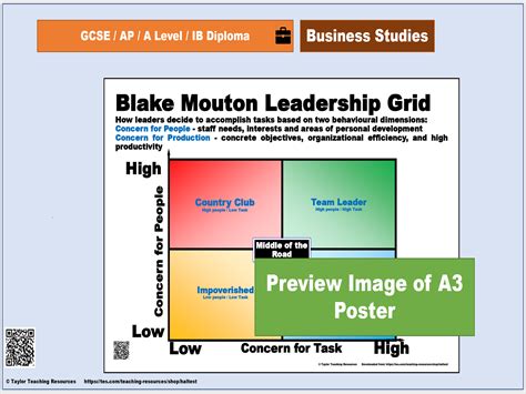 Business Studies Poster - Blake Mouton Leadership Grid A3 Poster ...