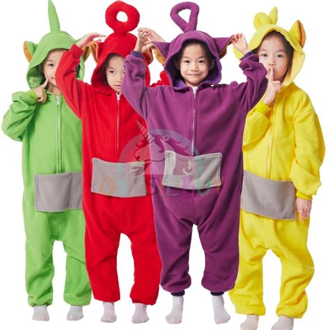 Teletubbies Onesie Laa-Laa Dipsy Tinky-Winky Po Halloween Group Costume for 4 Unisex Style Party ...