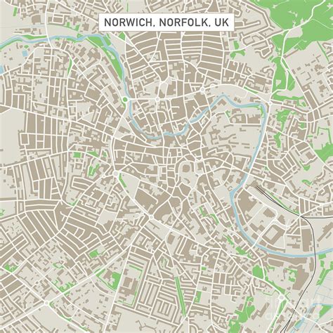 Norwich Norfolk UK City Street Map Digital Art by Frank Ramspott