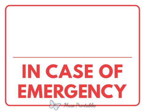 Printable Blank In Case of Emergency Sign