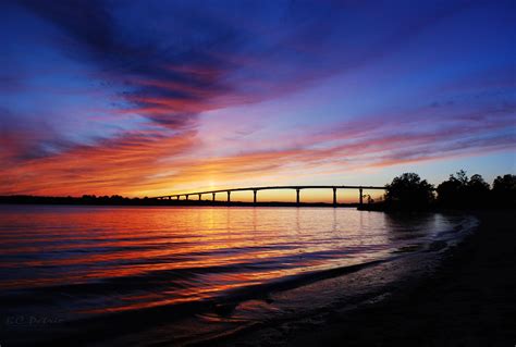 Sunset over the Thomas Johnson Bridge and the Patuxent River on Solomon ...