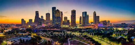 Houston Skyline Sunrise Glow Pano 0553