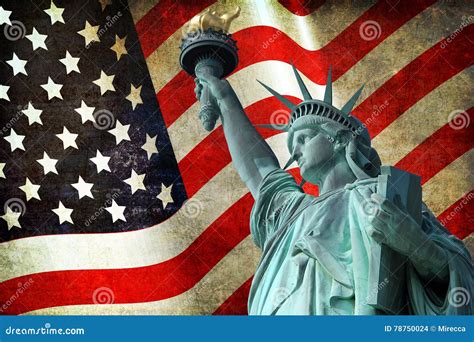 Statue of Liberty with USA Flag Stock Photo - Image of monument, manhattan: 78750024