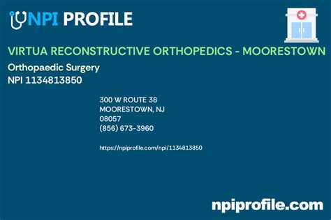 VIRTUA RECONSTRUCTIVE ORTHOPEDICS - MOORESTOWN - NPI 1134813850 ...