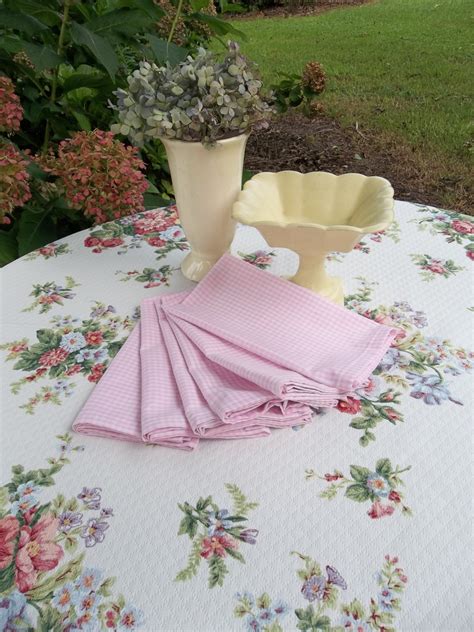 Pink Floral Tablecloth 52 x 52 Matching Napkins Cottage Chic