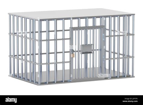 empty steel cage, prison cell. 3D rendering isolated on white ...