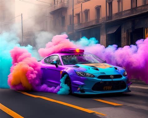 Premium AI Image | Super car Drifting with colored smoke