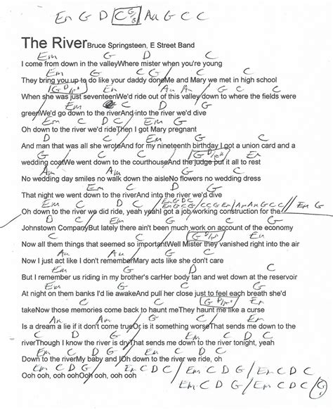 The River (Bruce Springsteen) Guitar Chord Chart | Guitar chords, Lyrics and chords, Guitar ...