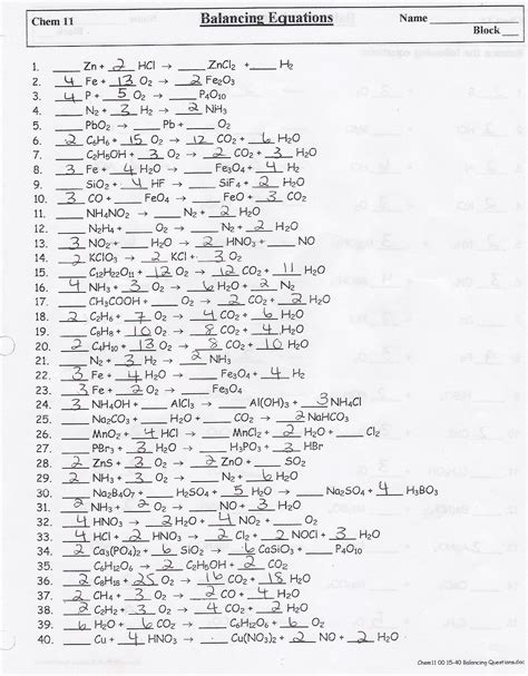 Chapter 7 Worksheet 1 Balancing Chemical Equations — db-excel.com