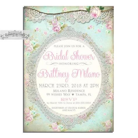 Mint And Lace Bridal Shower Invitations Pale Pink Lavender Vintage ...