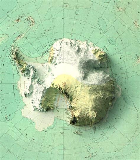 Antarctica Map Antartica 2D Relief Map Antarctica Vintage - Etsy