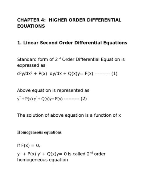 Chapter 4 Higher Order Differential Equations | PDF | Equations ...