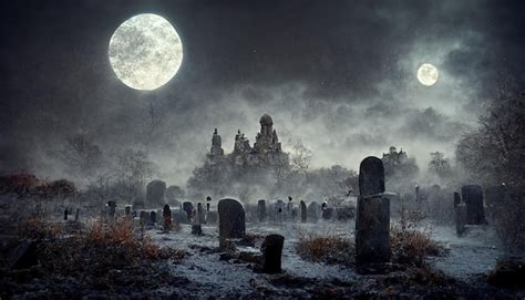 Premium Photo | Two moons illuminate the cemetery at night in winter