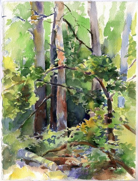 Art print of Forest watercolor painting, green trees wall hanging art ...