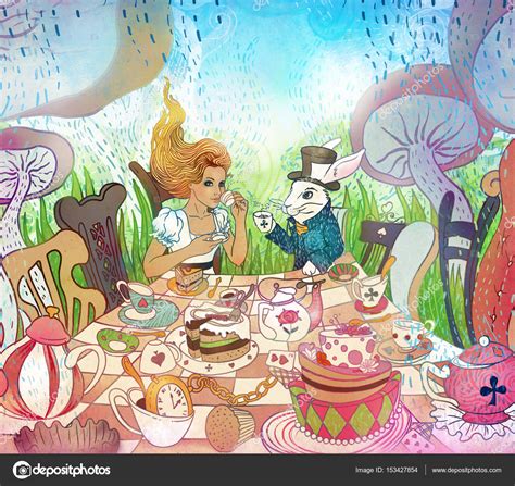 Mad Tea Party. Alice's Adventures in Wonderland illustration. Gi Stock Photo by ©vgorbash 153427854