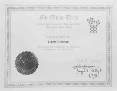 Mu Alpha Theta Certificate | PDF