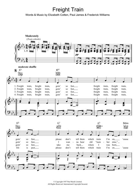 Freight Train by Elizabeth Cotten Sheet Music for Piano, Vocal & Guitar Chords at Sheet Music Direct