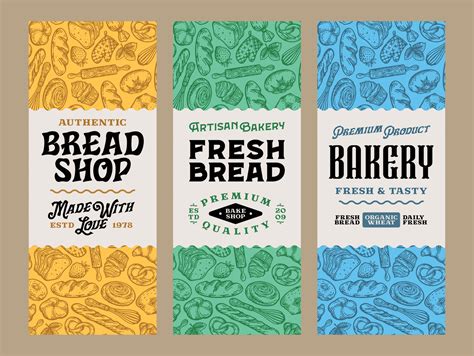 Bread labels in modern style. Bread and packaging design templates for baked goods, bakery ...