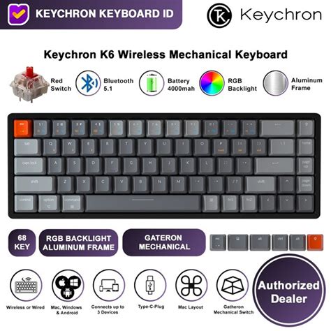 Jual Keychron K6 Red Switch RGB Backlight Aluminum Frame K6-Q1 di ...