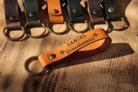 Personalized leather keychain for men Custom logo key chain | Etsy