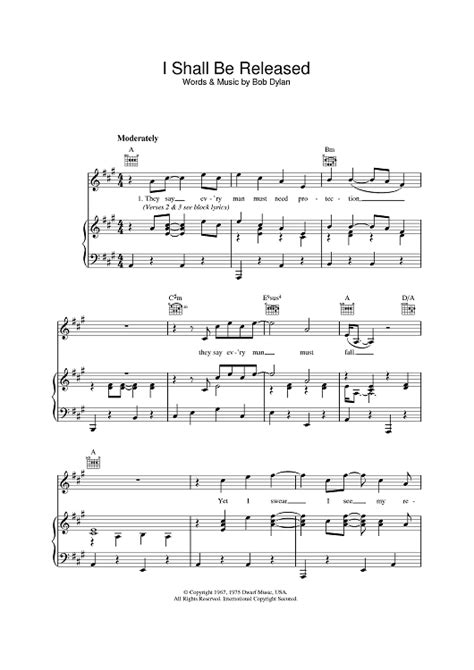 Buy "I Shall Be Released" Sheet Music by Bob Dylan for Piano/Vocal/Chords