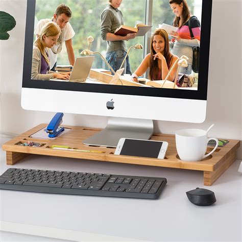 Allieroo Natural Bamboo Computer Monitor Riser,Monitor Stand with Air Vents Design and Desk ...