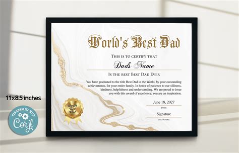 World's Best Dad Certificate Award, Printable Editable Best Dad Award ...