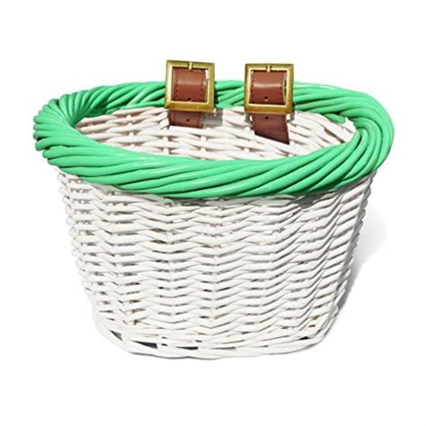 colorbasket kid's front handlebar wicker bike basket - white with green ...