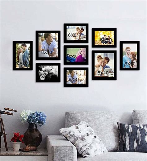 Buy Black Synthetic Wood wall photo frame set of 9 By Art Street Online - Collage Photo Frames ...