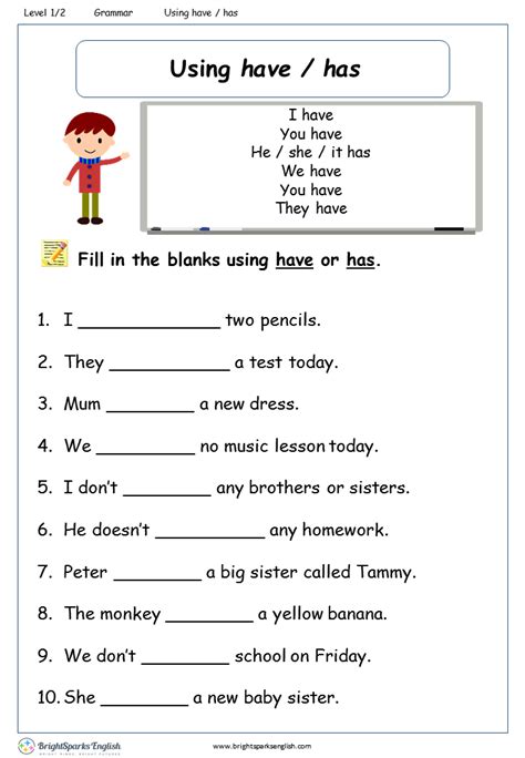 Using Have and Have Worksheet – English Treasure Trove