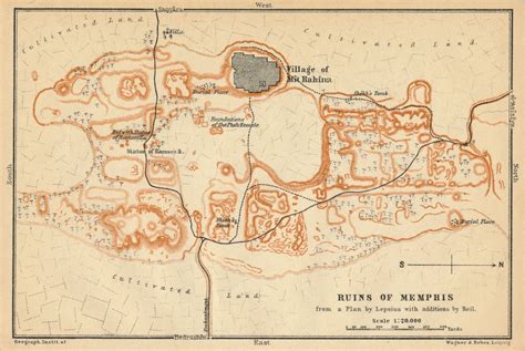 1929 Ruins of Memphis Egypt Antique Map