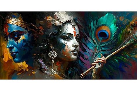 radha krishna painting with peacock feather and flute in 2023 | Krishna radha painting, Krishna ...