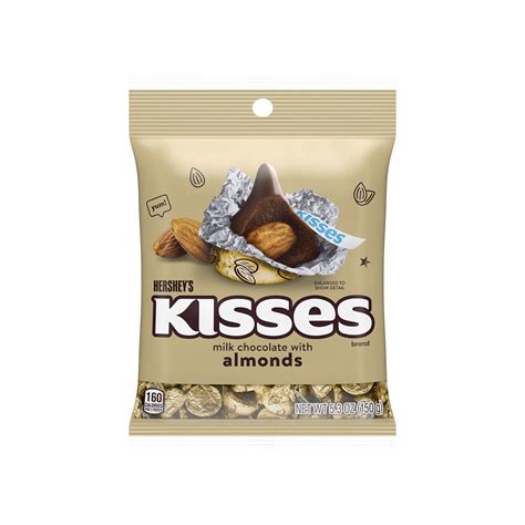 HERSHEY'S, KISSES Milk Chocolate with Almonds Candy, Individually Wrapped, 5.3 oz, Bag - Walmart.com