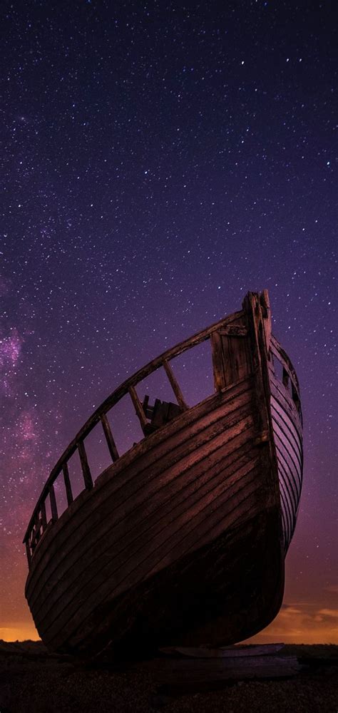 Boat Starry Sky Night Wallpaper - [720x1520]