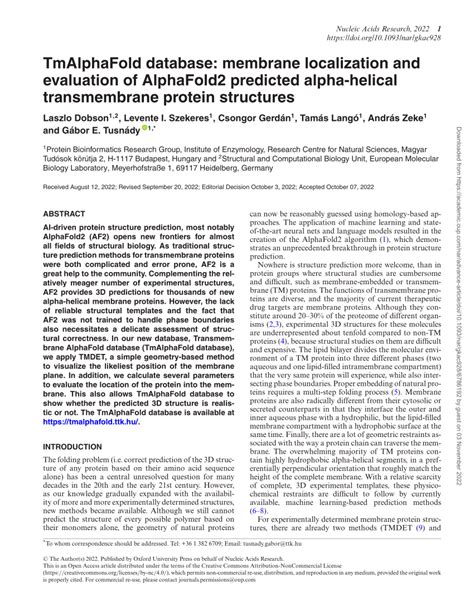 (PDF) TmAlphaFold database: membrane localization and evaluation of ...