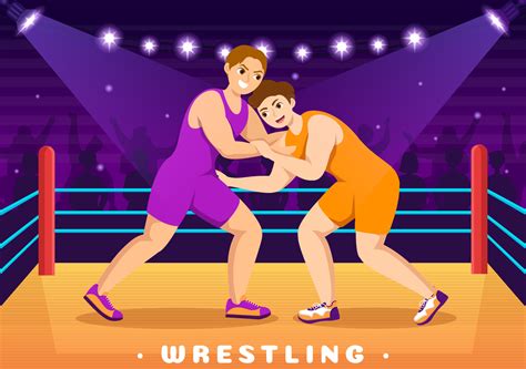 Wrestling Illustration with Two fighters Boxing Competition or Championship Sport on a Arena in ...