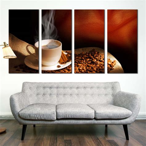 Hot Coffee Canvas Wall Art, Coffee Beans White Cup 4 Piece Canvas Prin – Dwallart