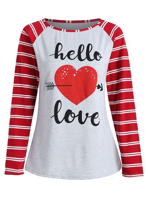 [62% OFF] Valentine Love Heart Raglan Sleeve T-shirt | Rosegal